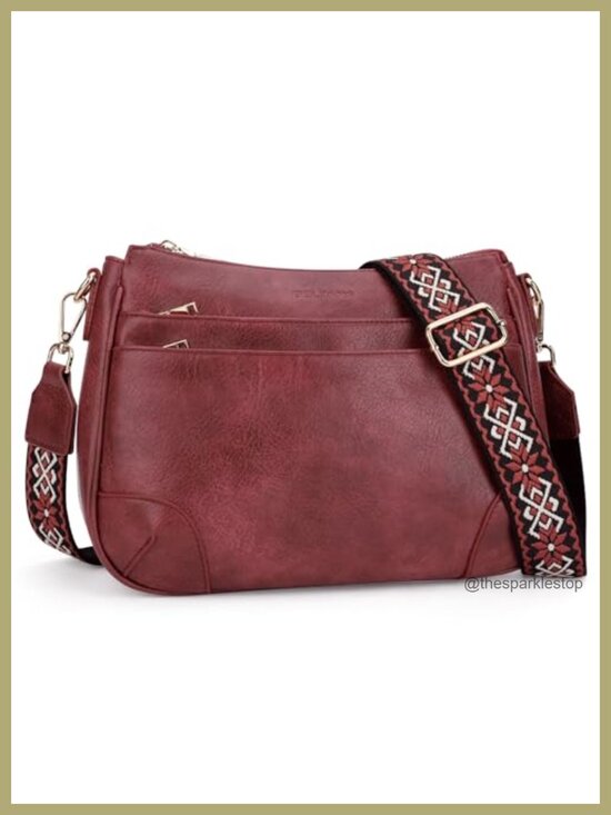 Handbags - Women's Vegan Leather Crossbody Hobo Purse with Boho Strap